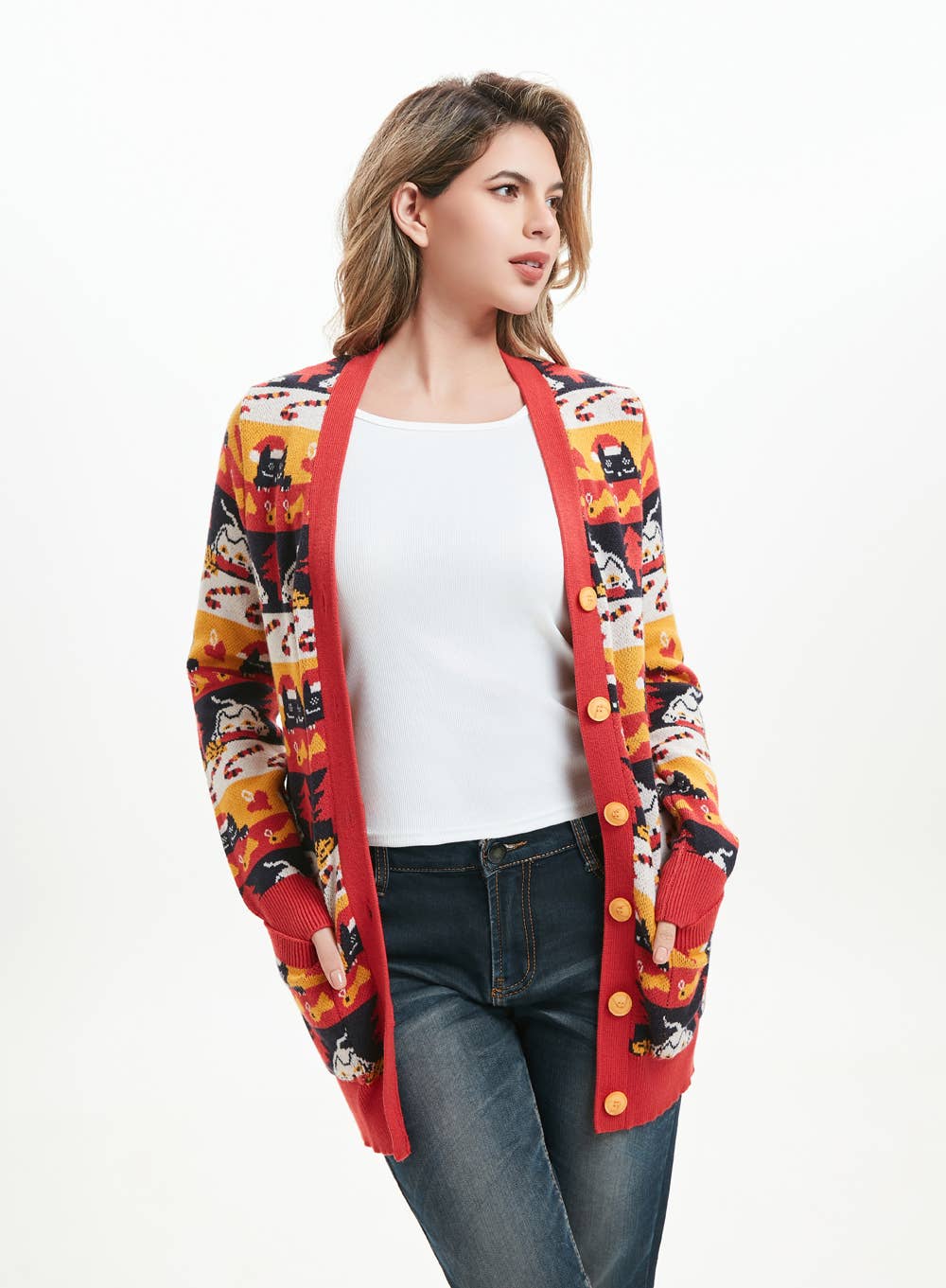 “Fiona” Meowy Christmas Cat Cardigan With Pockets