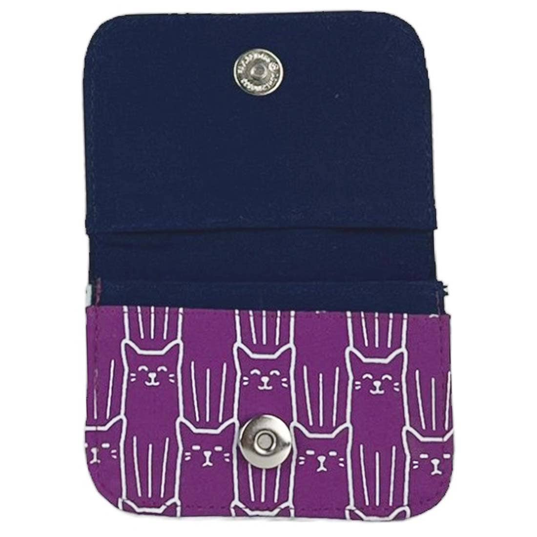 Cotton Canvas Cardholders - Cat Prints - Small Wallet : Purple