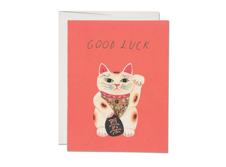 Good Luck Kitty Greeting Card BLANK INSIDE