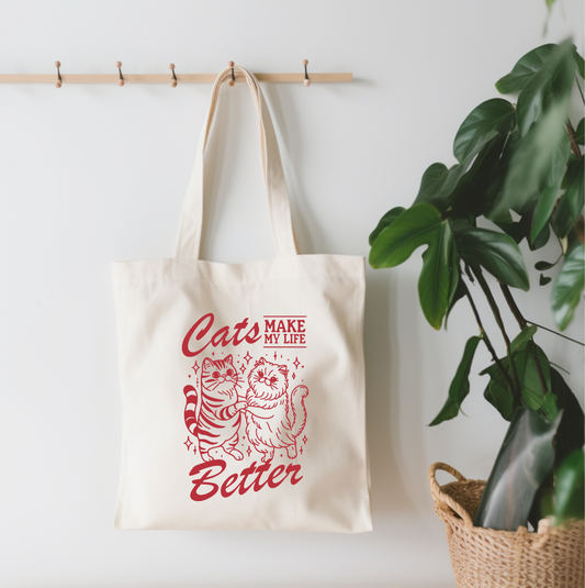 Cats Make Life Better Small Canvas Tote Bag
