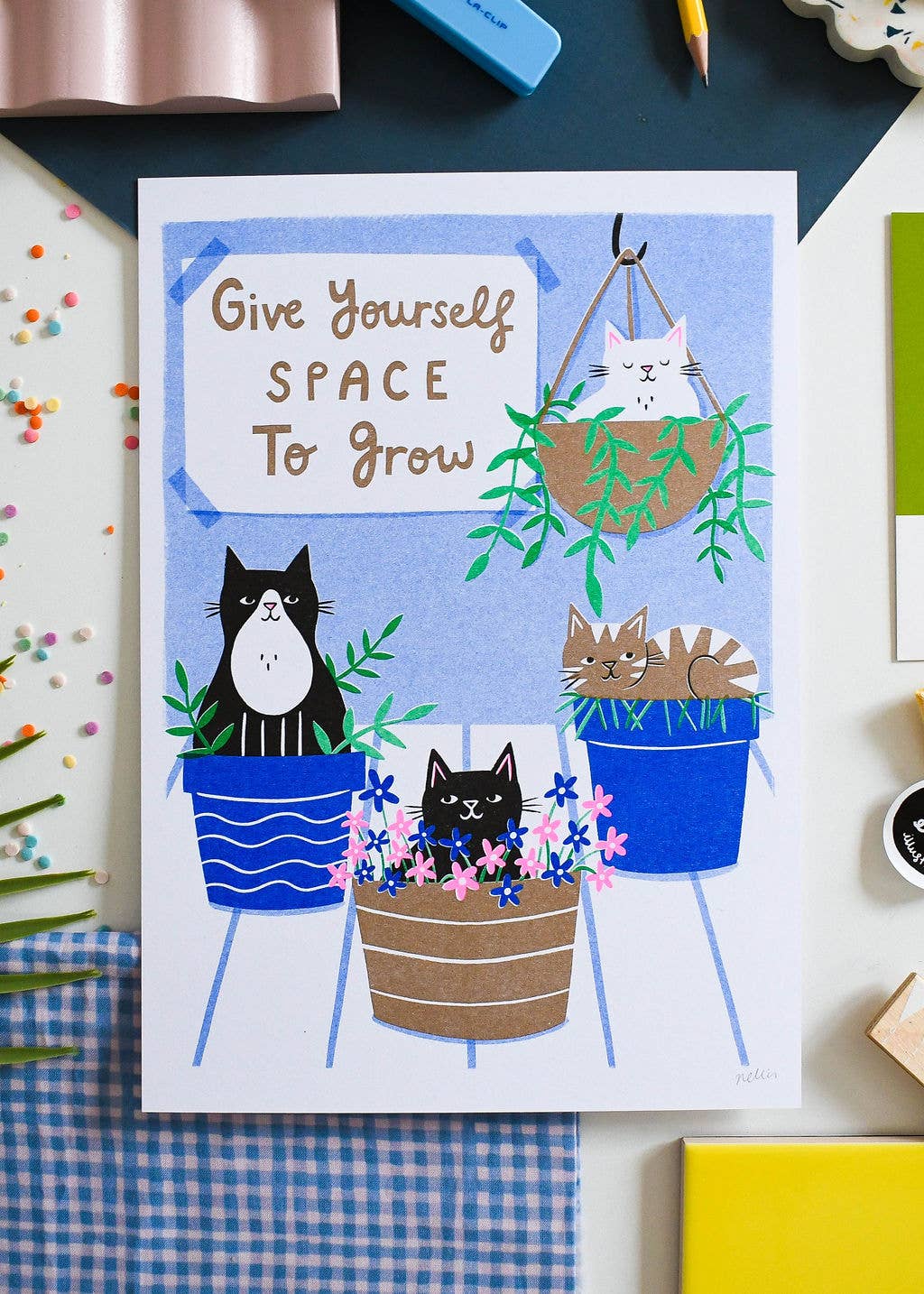 Give Yourself Space to Grow– Heavyweight Cat Riso Print