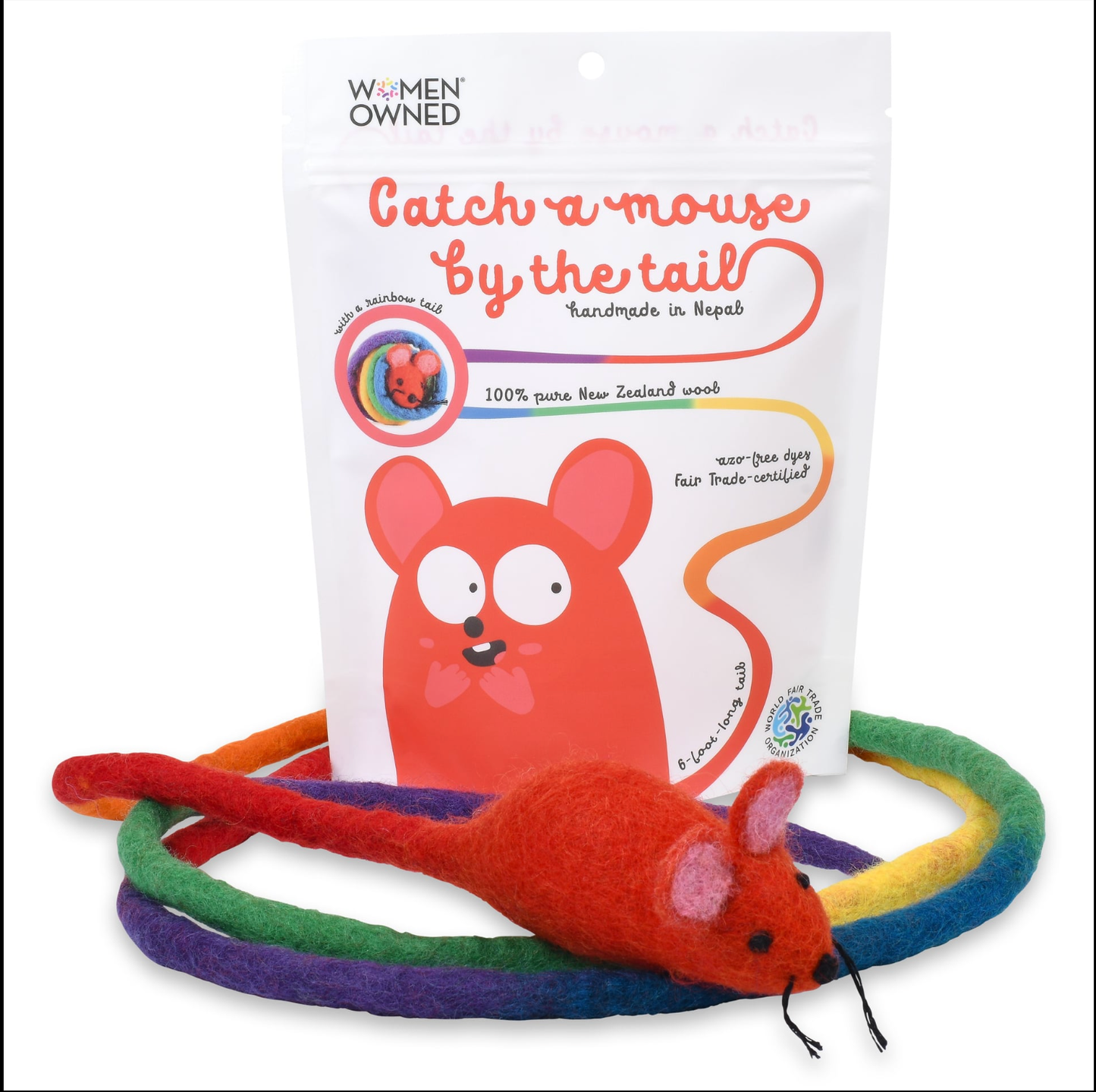 Wool Mouse Cat Toy 6-Foot-Tail - all-red, rainbow, unicorn: Unicorn swirl