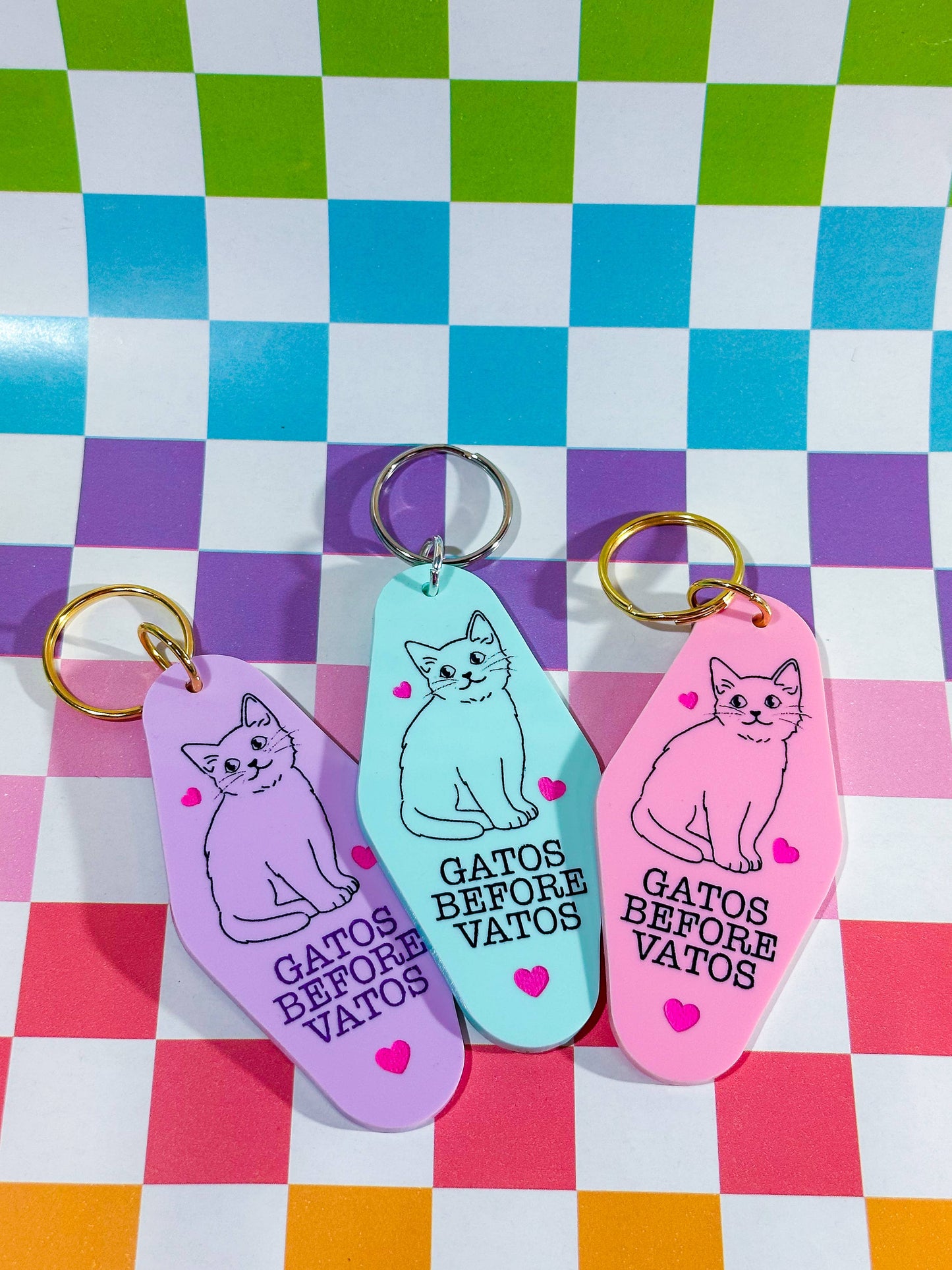 Gatos Before Vatos - Laser Cut & Hand Painted Keychain!: Pink/Silver