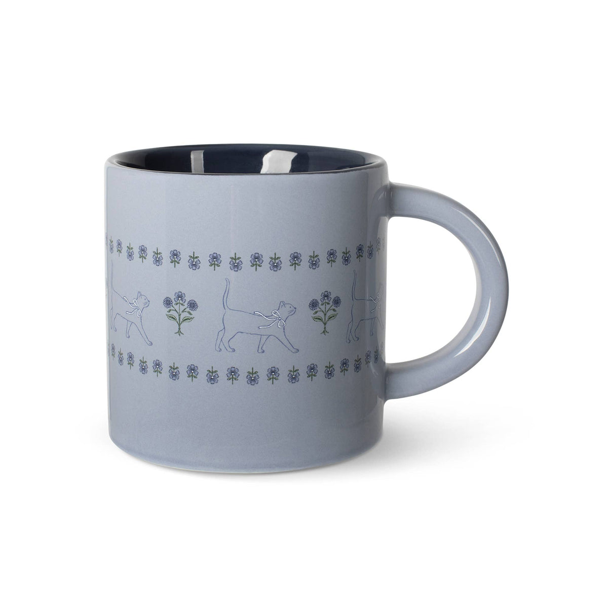 BLOCK PRINT CAT CHAMBRAY STONEWARE MUG