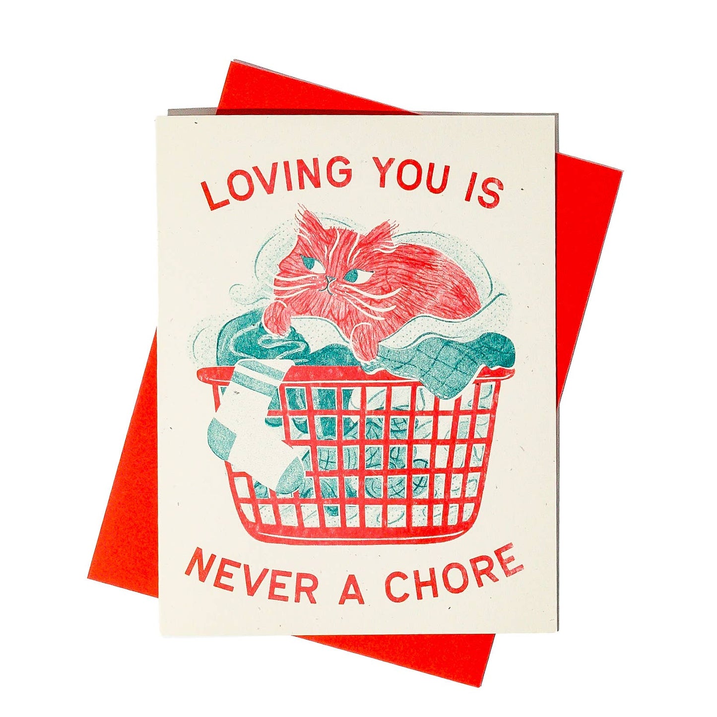 Never a Chore Cat Greeting Card-BLANK INSIDE