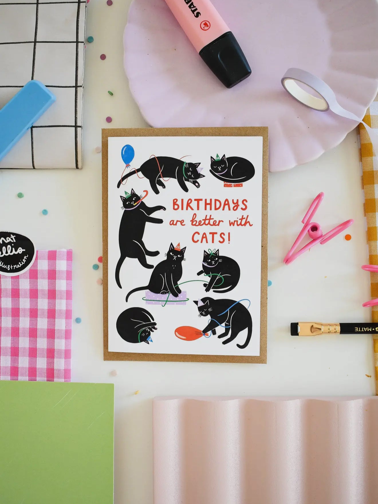 Birthdays Are Better With Cats Card BLANK INSIDE