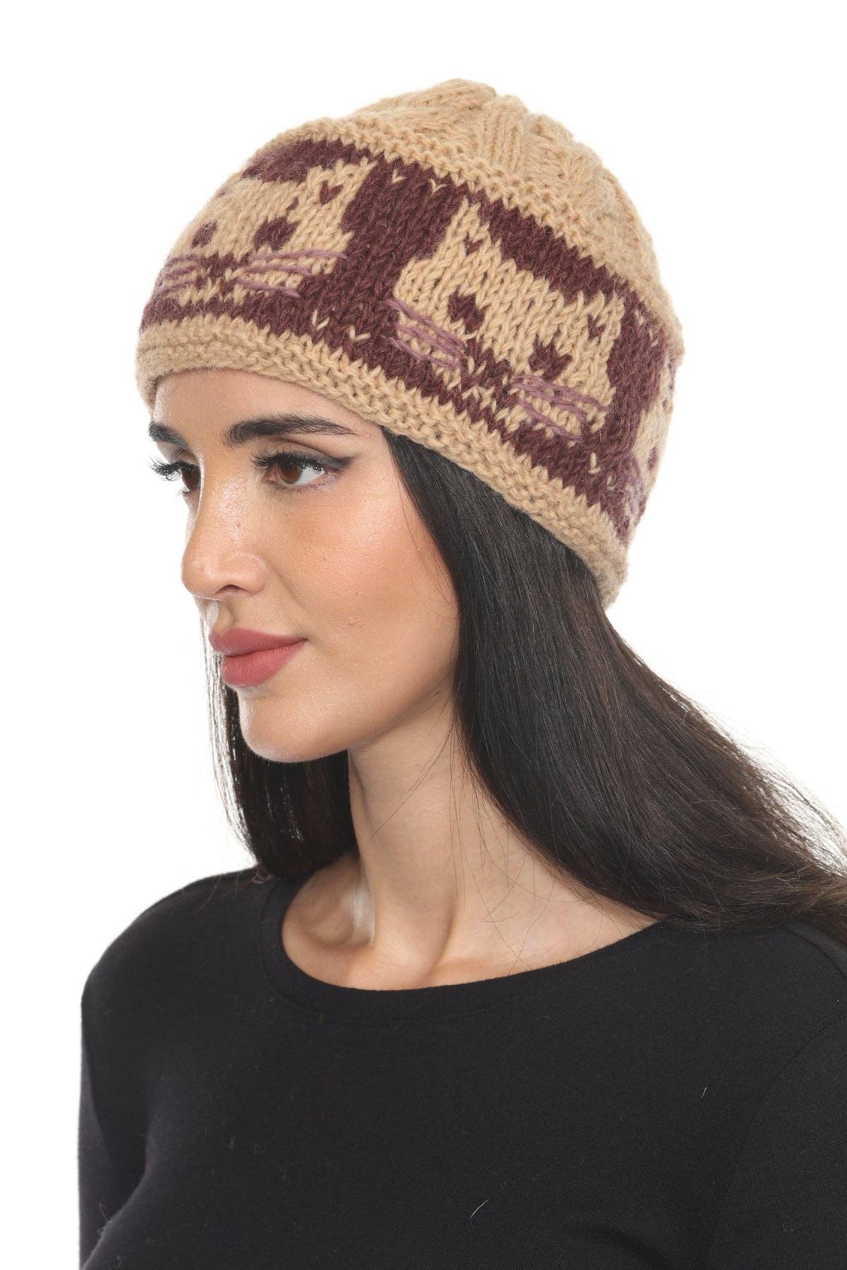 Kitty Cable Kint Hat: Brown / OS