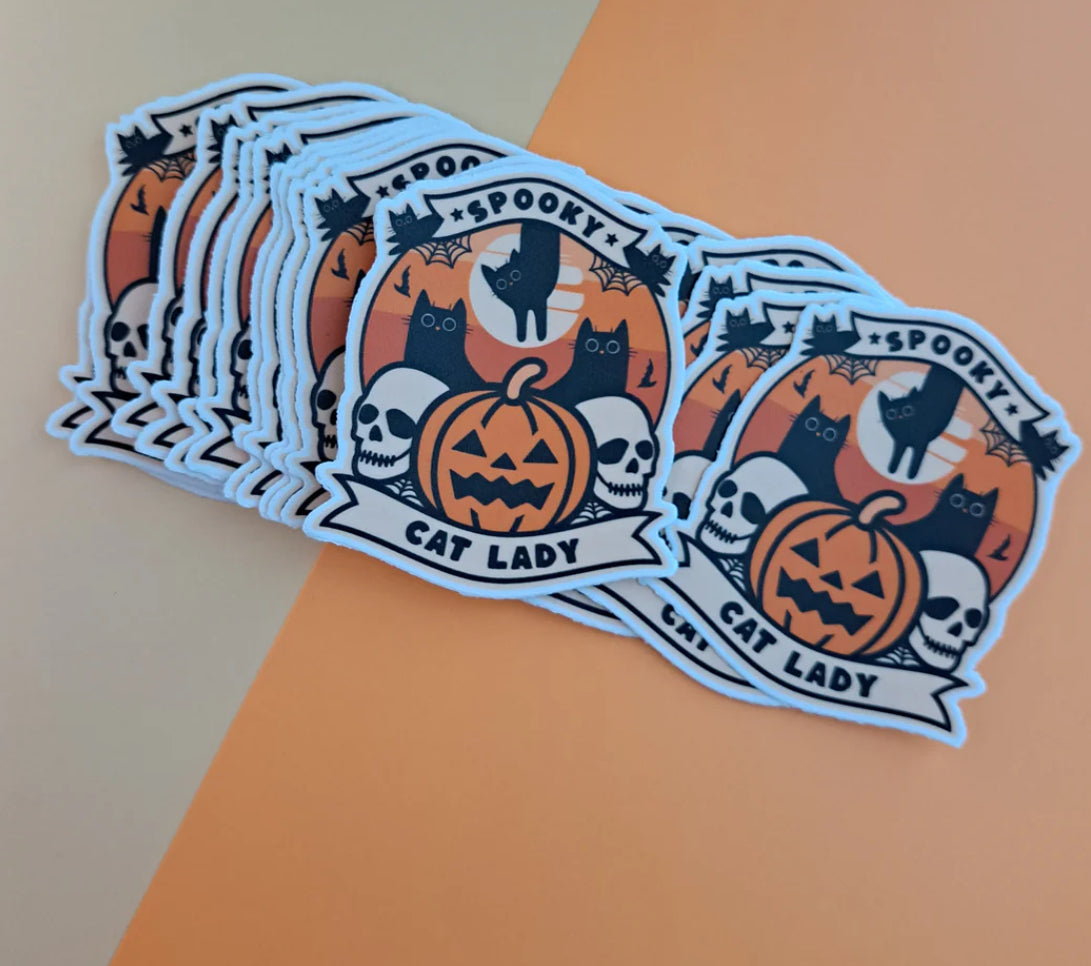 Spooky Cat Lady Vinyl Sticker