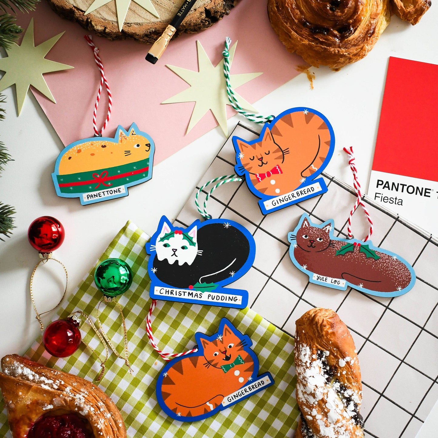 Cat Bakery- Wooden Christmas Pudding Cat Ornament