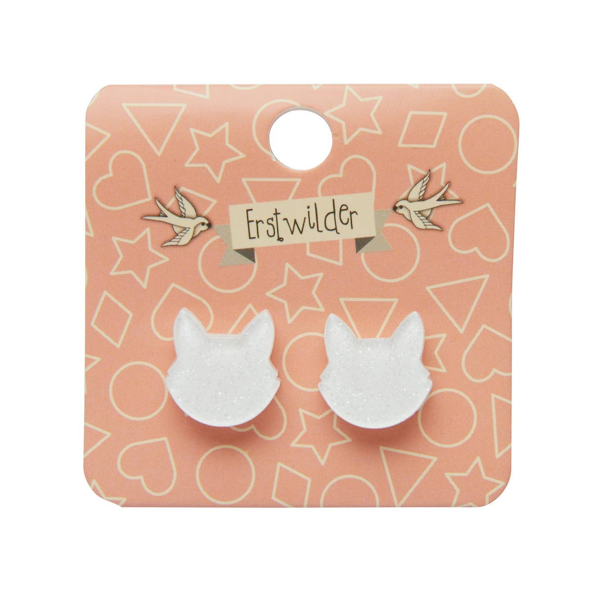 Cat Head White Glitter Resin Earrings FINAL SALE