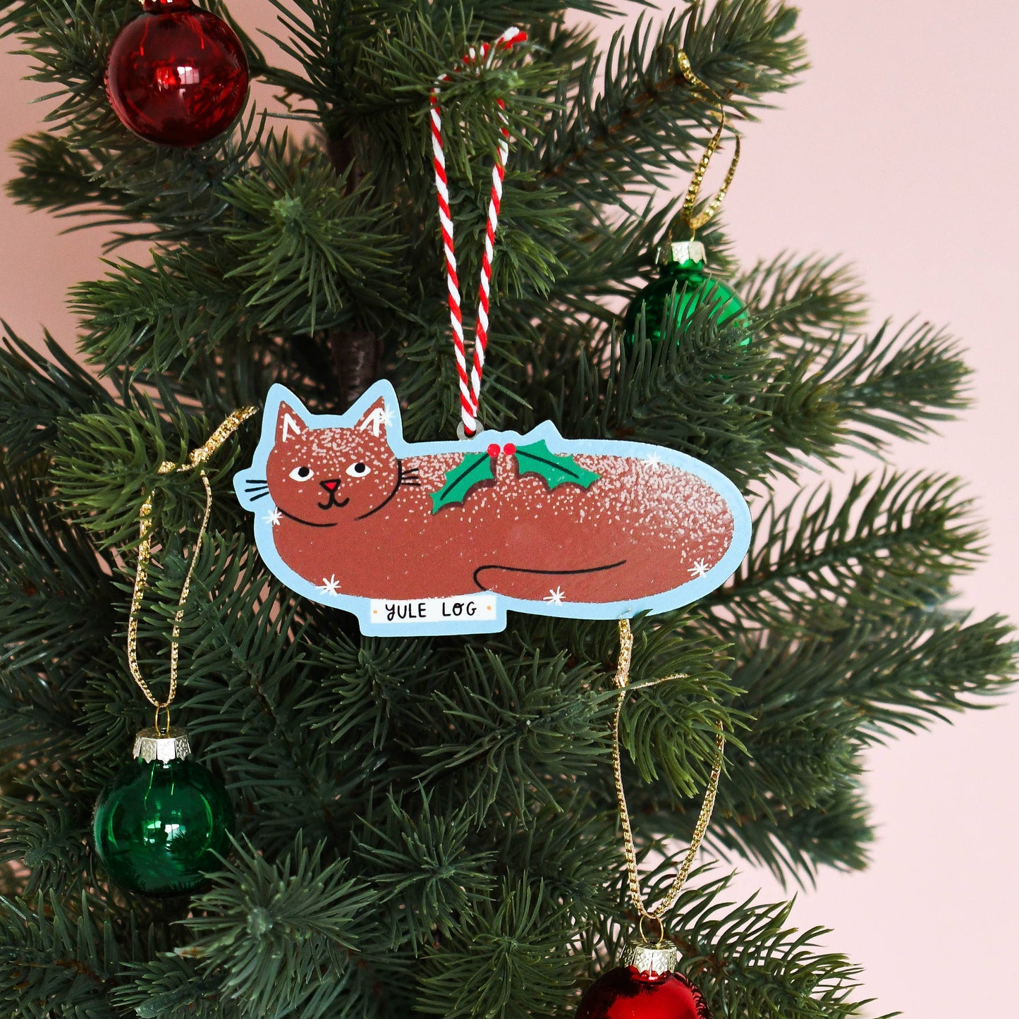 Cat Bakery- Wooden Yule Log Cat Ornament