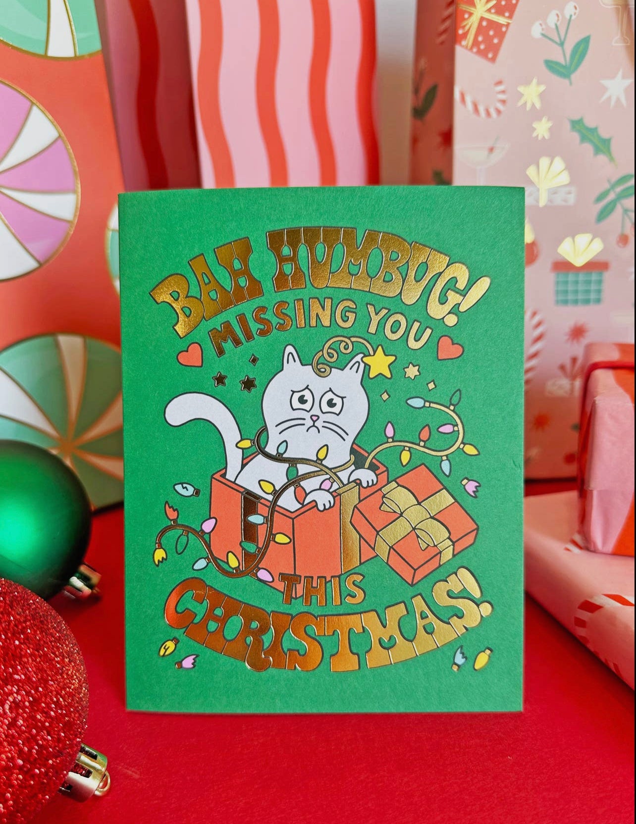 Bah Humbug Miss You Christmas Card BLANK INSIDE
