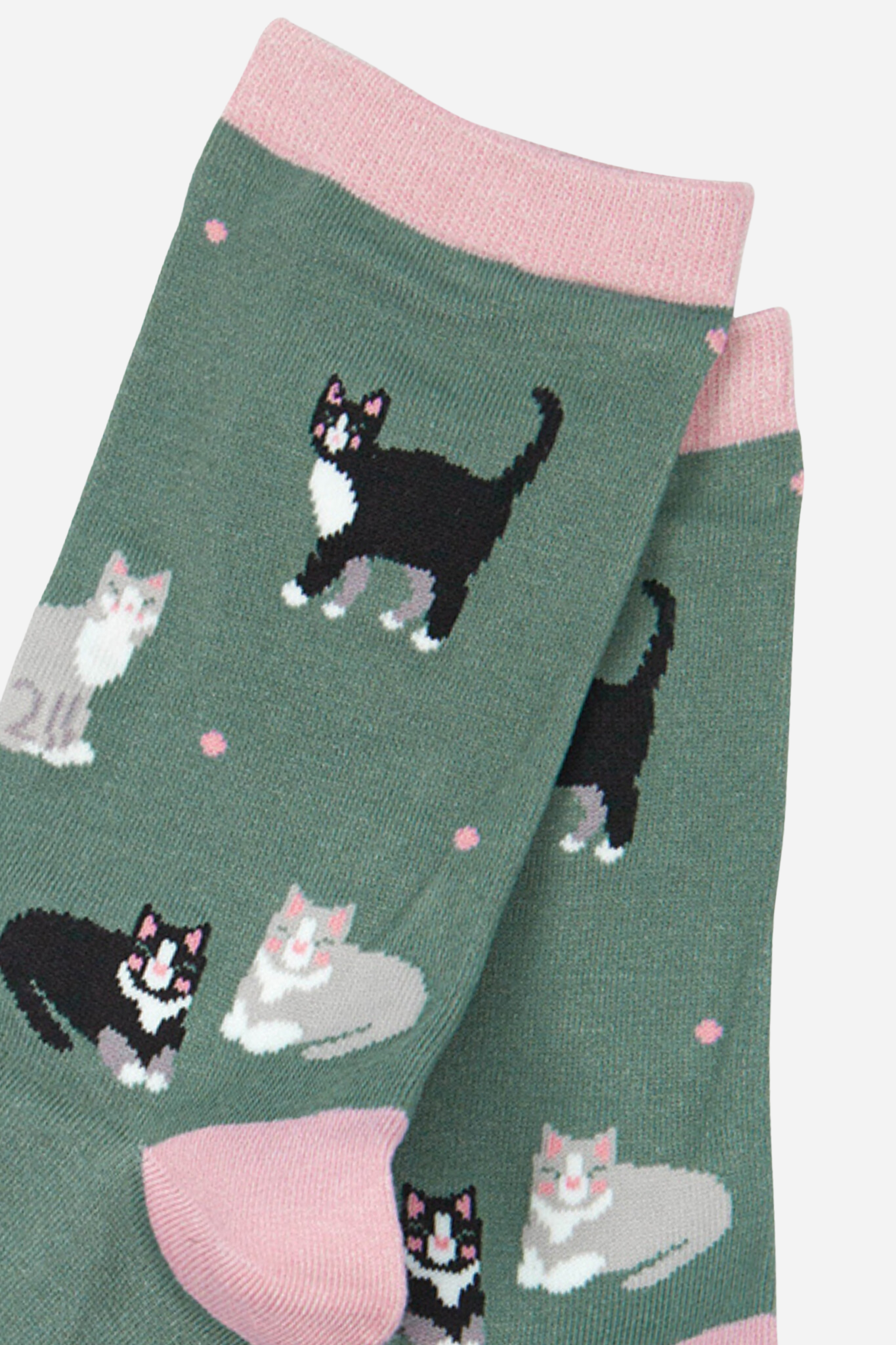 Women's Black Cat Ankle Socks Cat Print Novelty Sock Green