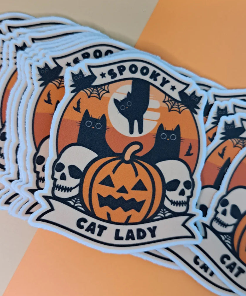 Spooky Cat Lady Vinyl Sticker