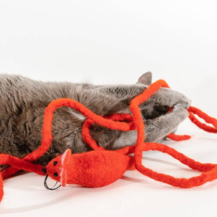 Wool Mouse Cat Toy 6-Foot-Tail - all-red, rainbow, unicorn: Unicorn swirl