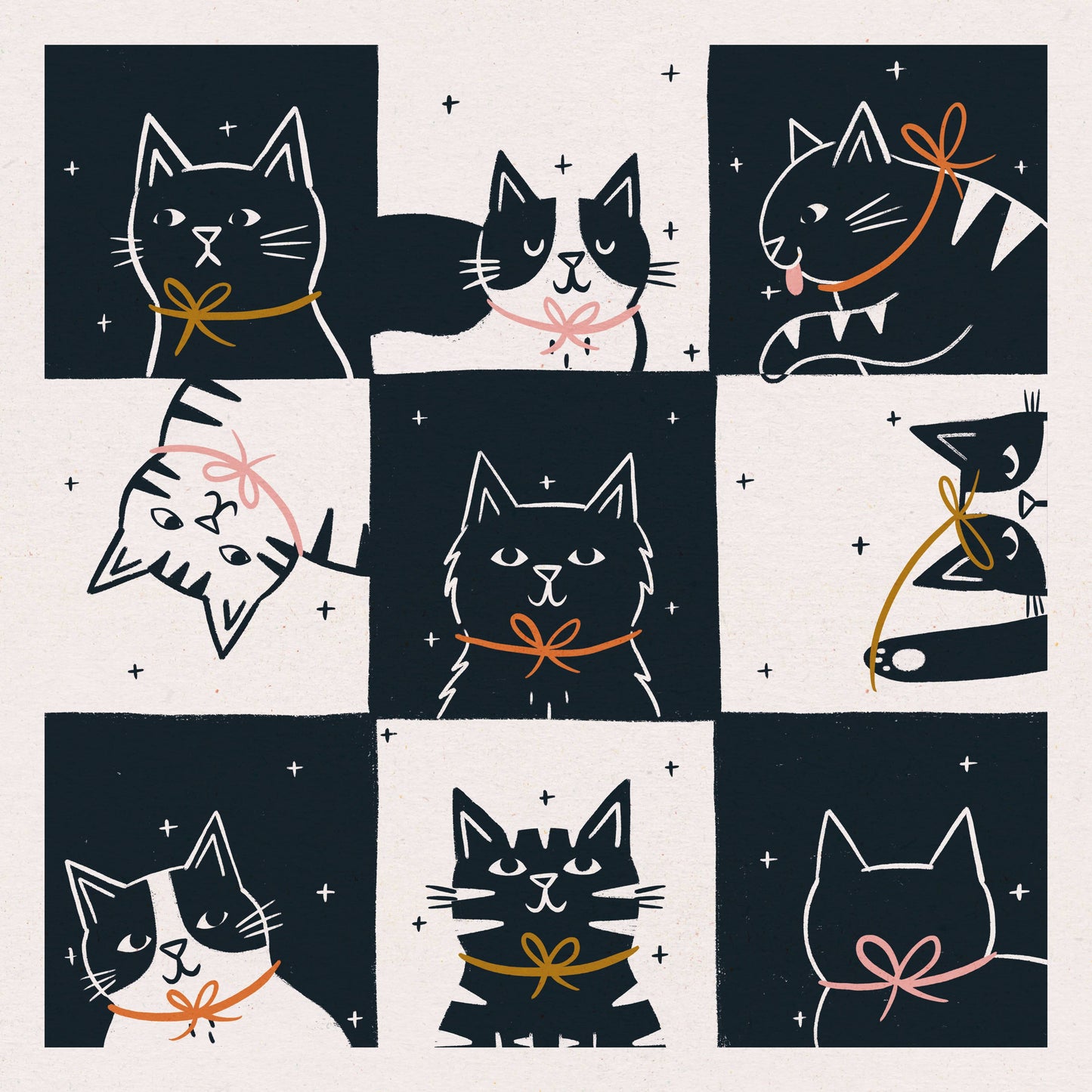 Check Cats –Square Heavyweight Art Print (21cmx 21cm)