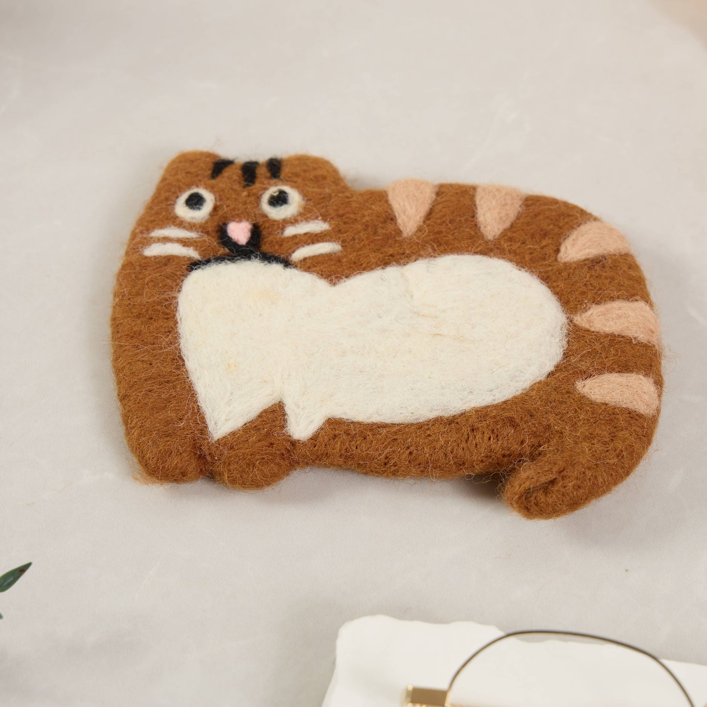 Handmade Felt Coffee Cup Mug Table Coasters - Scaredy Cats: Yellow