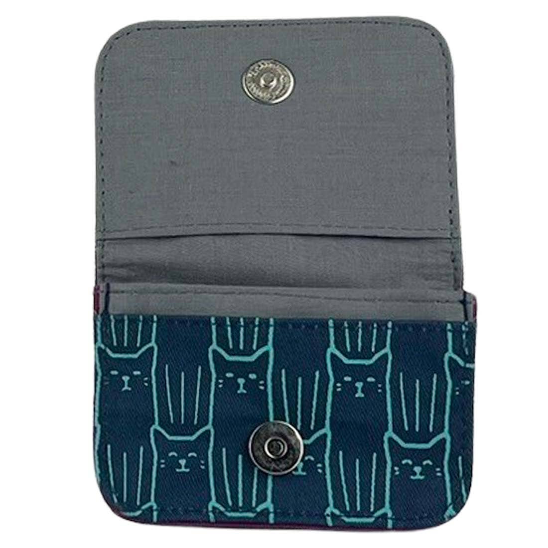 Cotton Canvas Cardholders - Cat Prints - Small Wallet : Navy