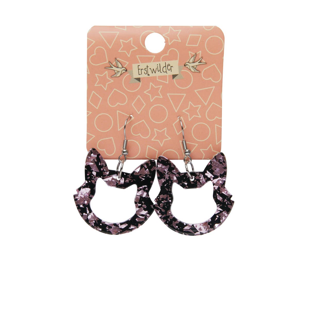 Cat Head Chunky Pink Glitter Resin Earrings