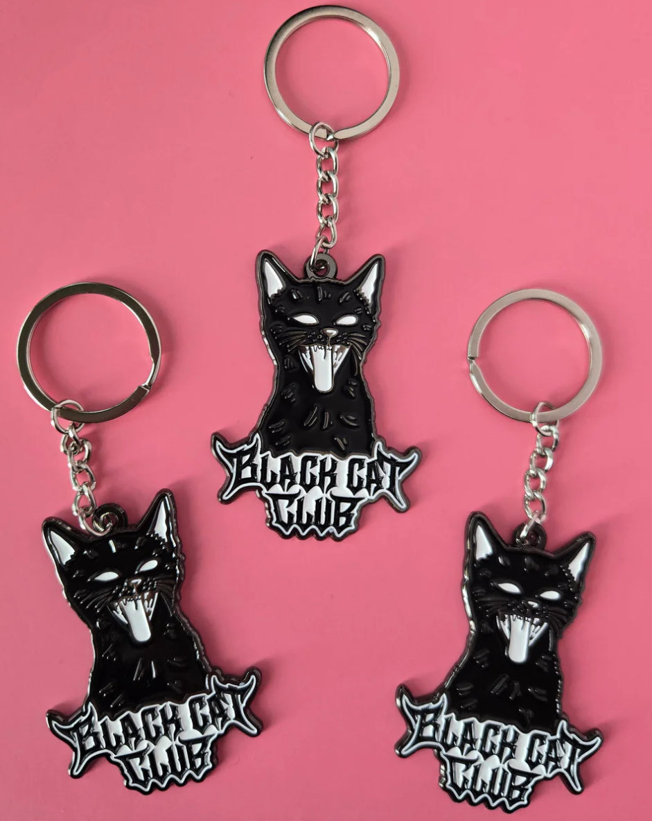 Black Cat Club Hissing Kitten Logo Enamel Keychain 2.5"
