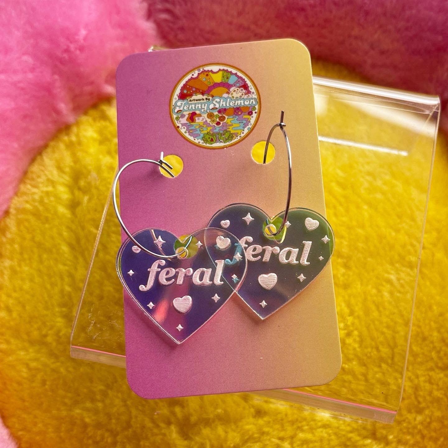 Feral Iridescent Heart Hoop Earrings: Surgical Steel