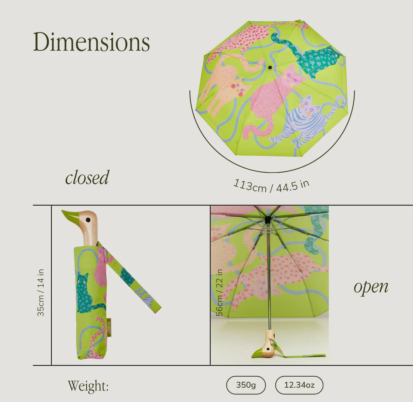 Lime Arty Cats Duck Umbrella