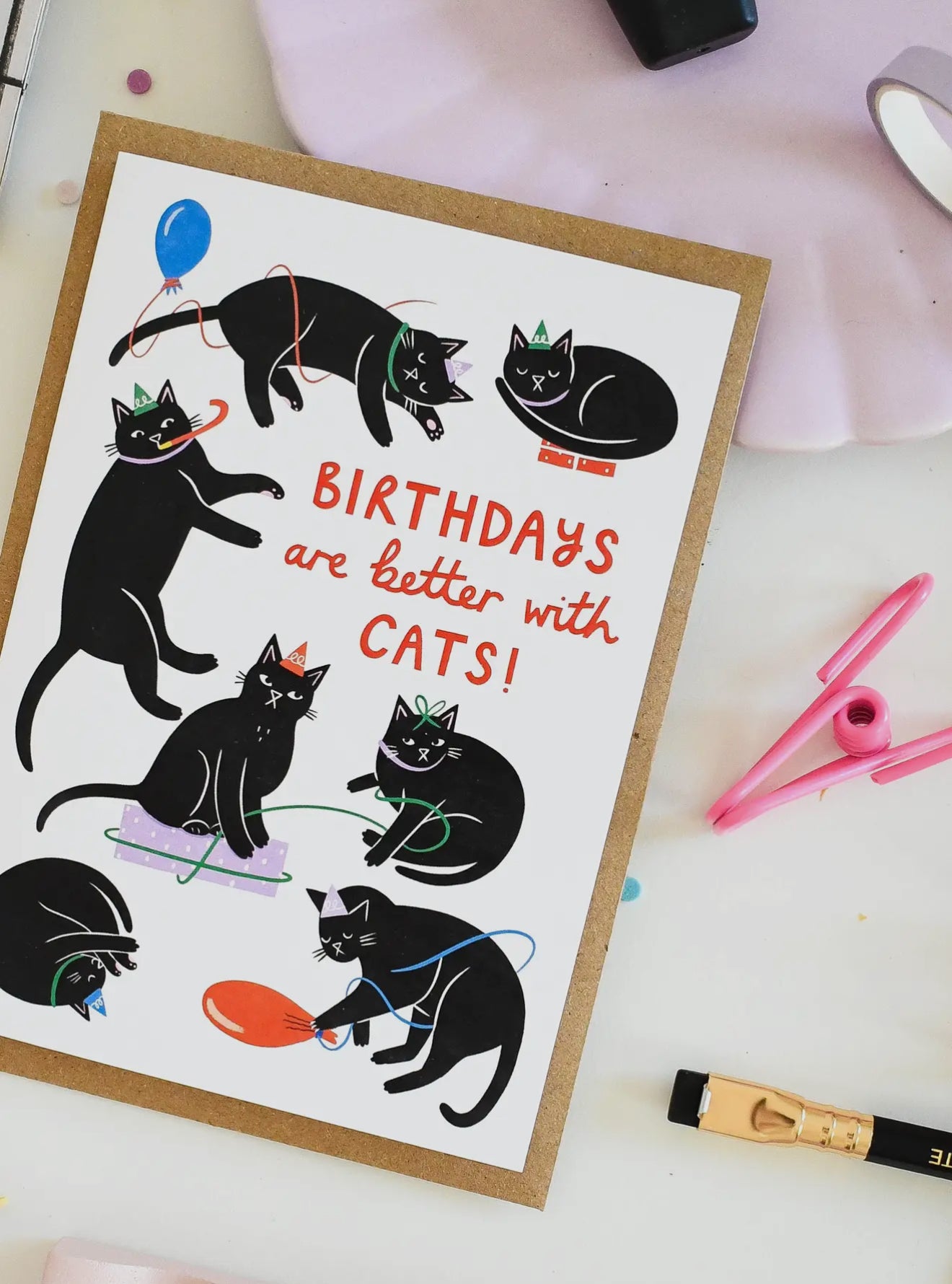 Birthdays Are Better With Cats Card BLANK INSIDE