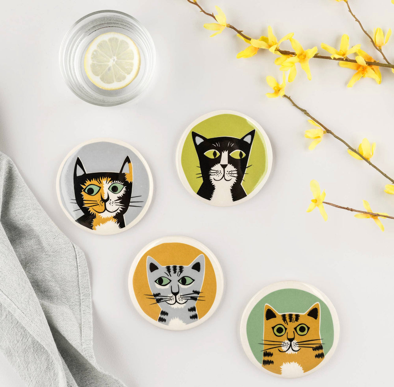 Handmade Ceramic Cat Coasters - Set of 4 | Hannah Turner