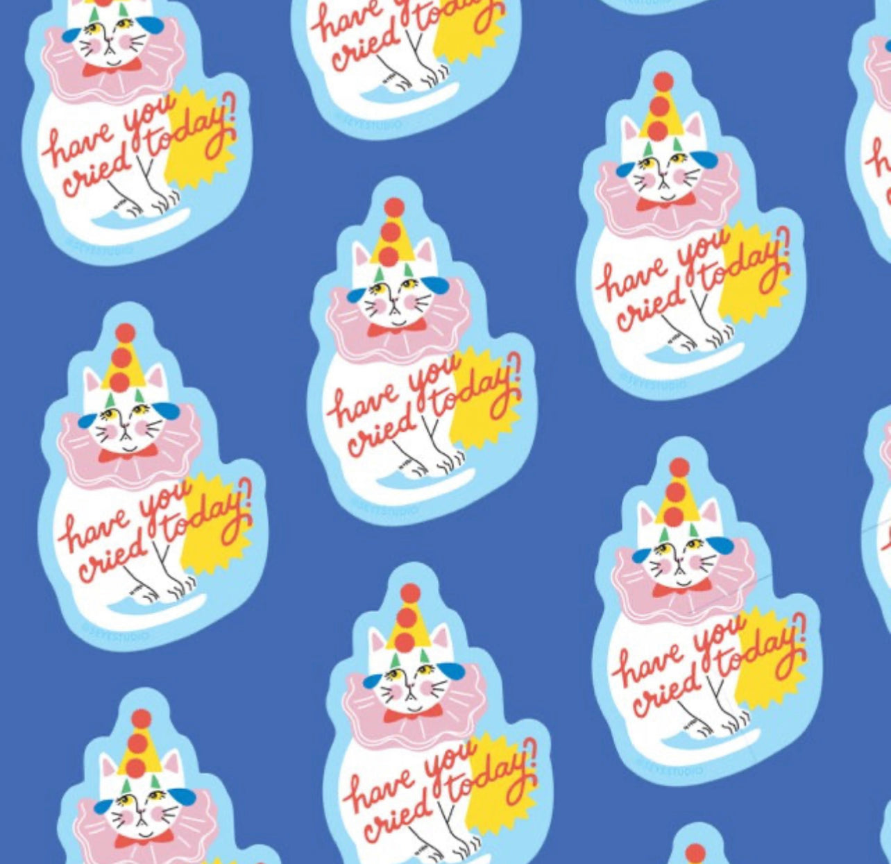 Have You Cried Today? Crying Clown Cat Vinyl Diecut Sticker | 5 Eye Studio