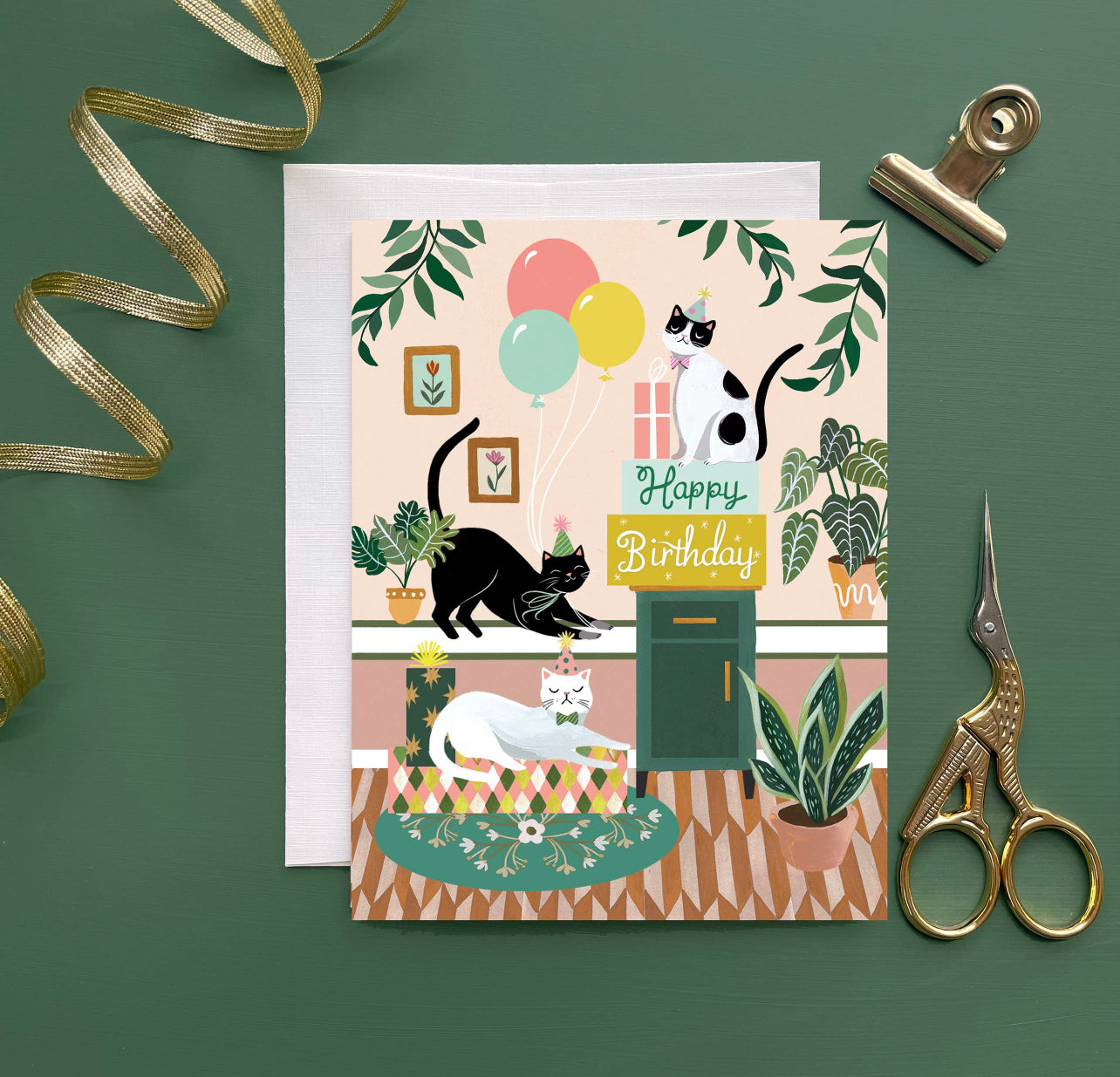 Cats & Plants Birthday Card | Christine De Carvalho