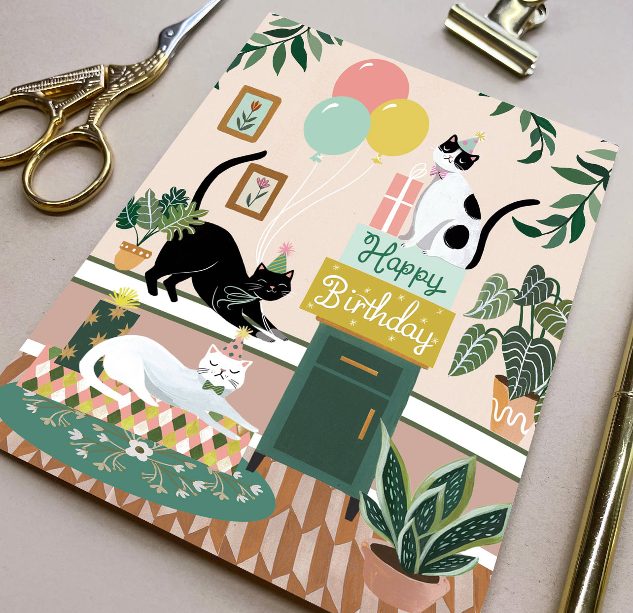 Cats & Plants Birthday Card | Christine De Carvalho
