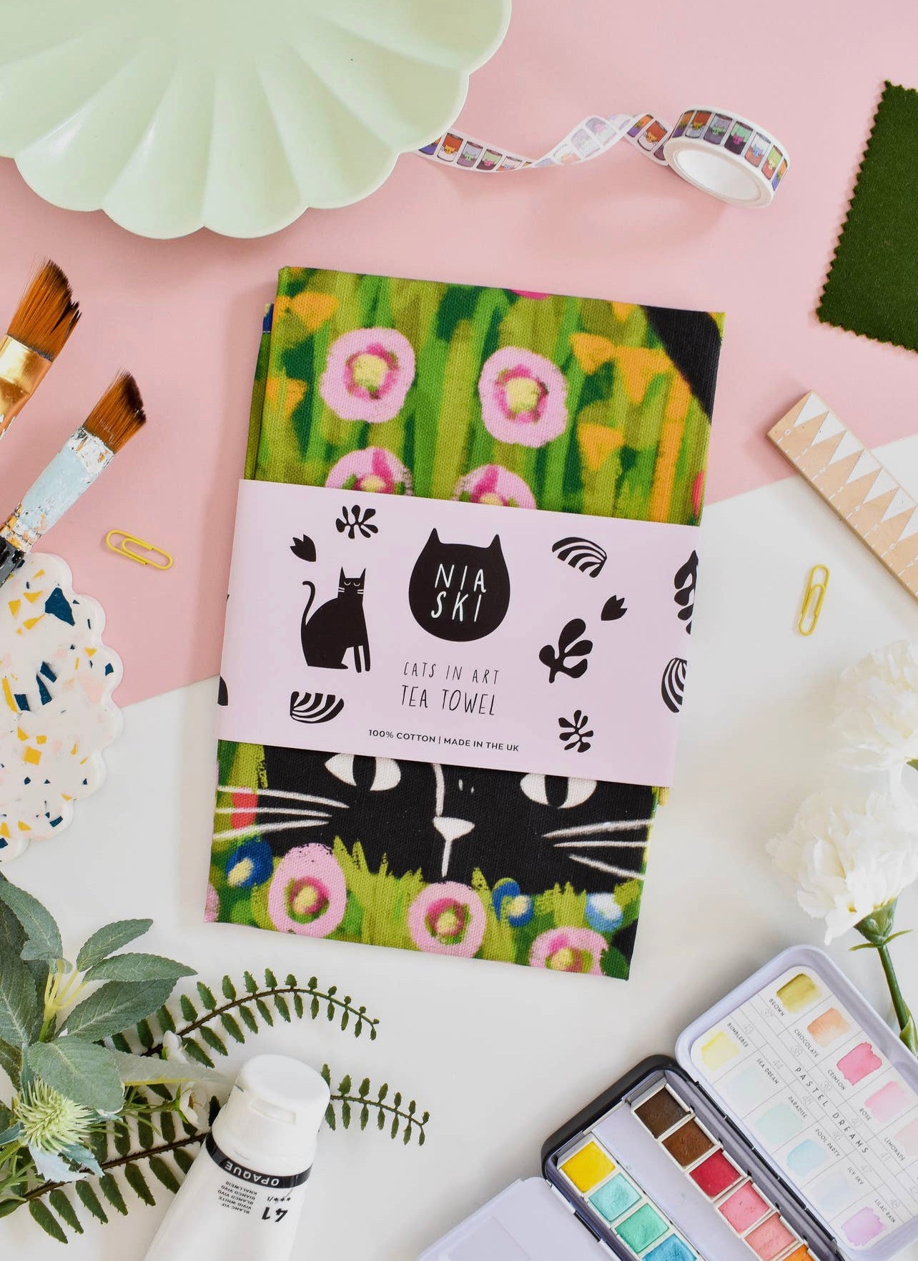 Klimt Garden Cat Tea Towel