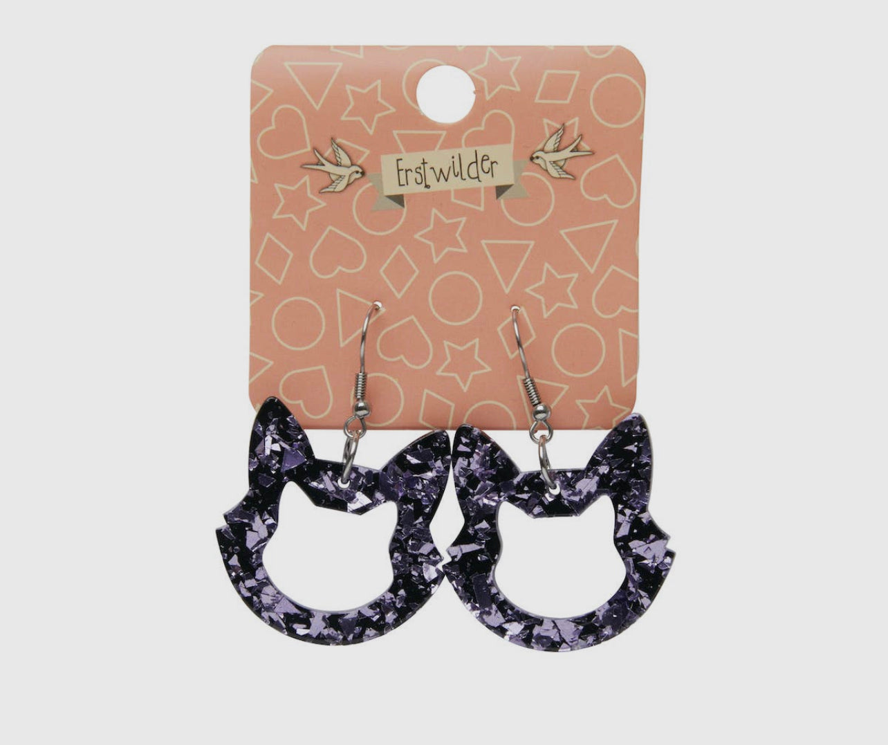 Cat Head Chunky Glitter Resin Purple Earrings FINAL SALE