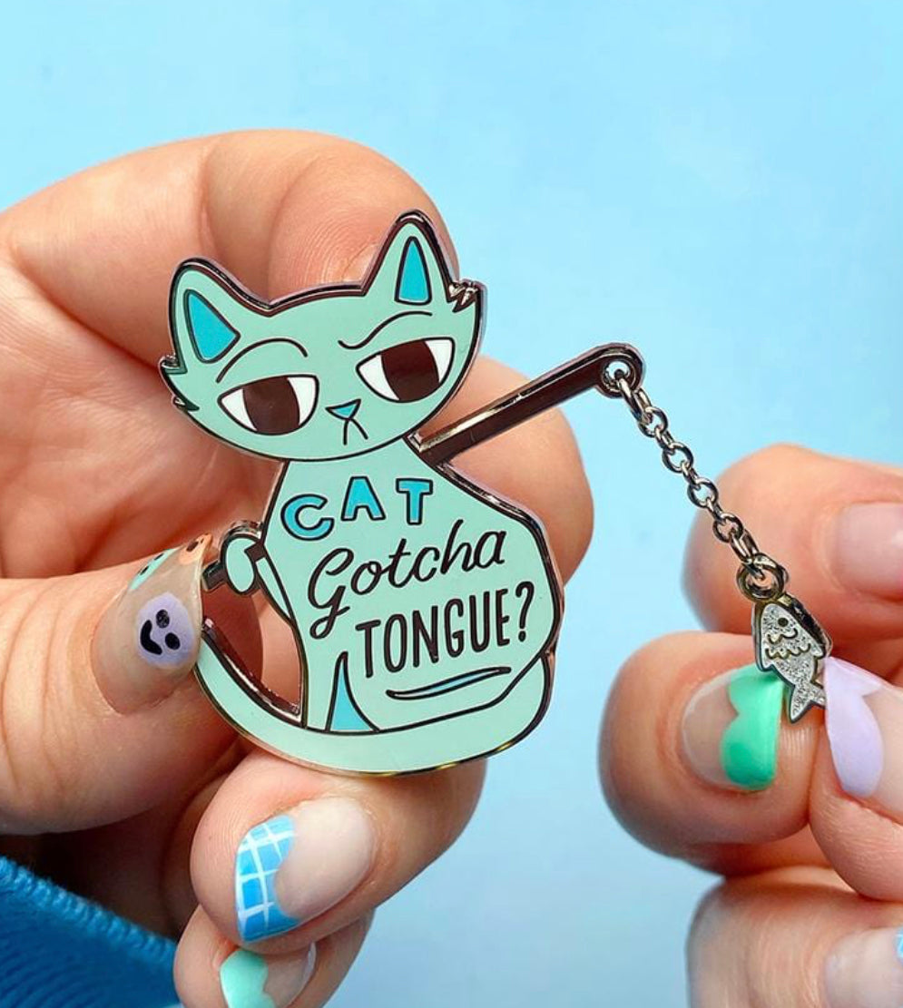 Cat Gotcha Tongue Enamel Pin