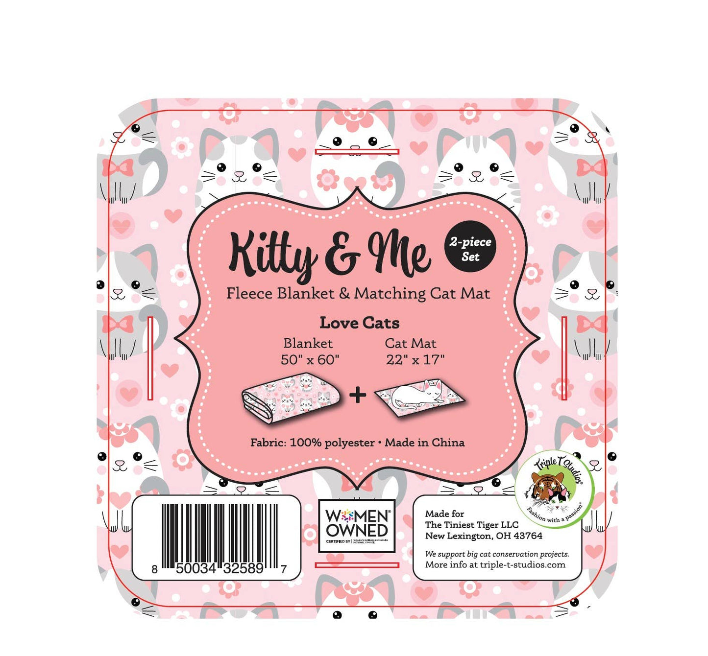 Kitty & Me. 2-Piece Set. Fleece Blanket and Cat Mat: Love Cats