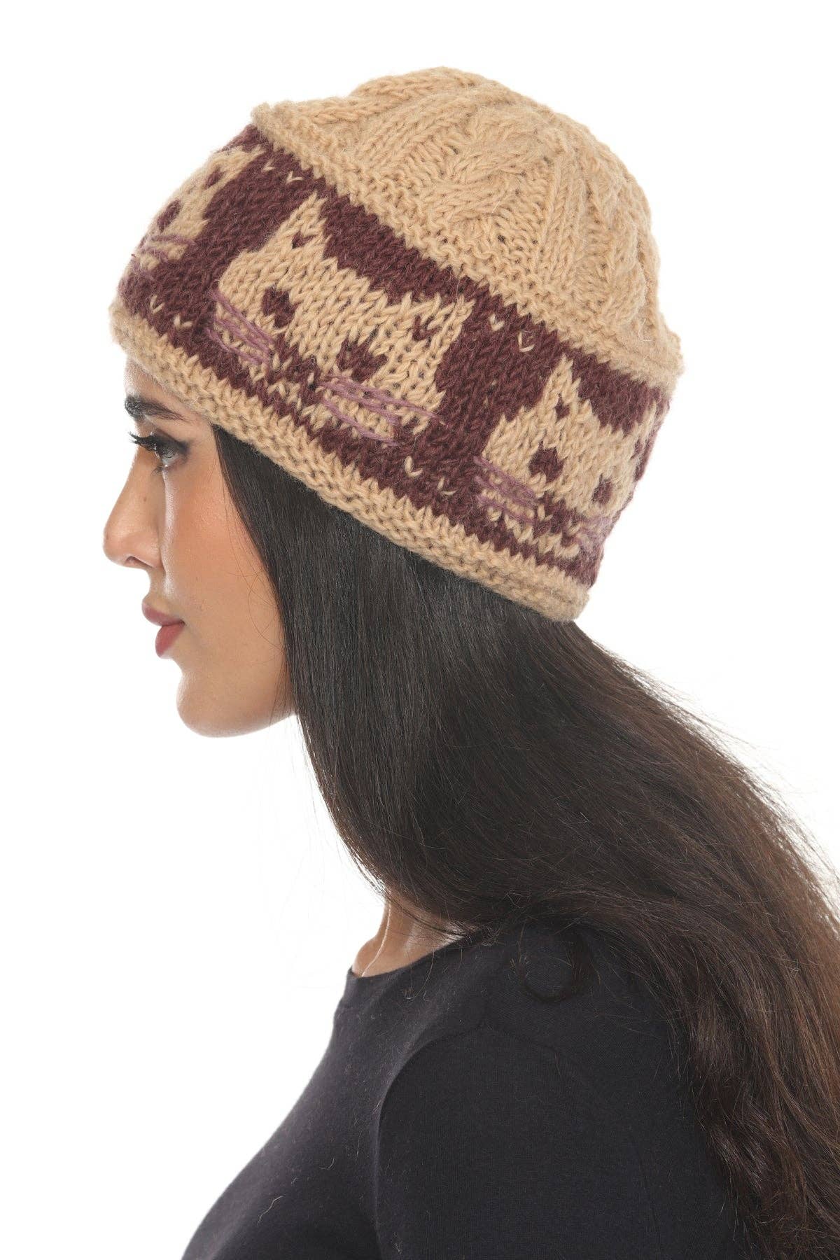 Kitty Cable Kint Hat: Brown / OS