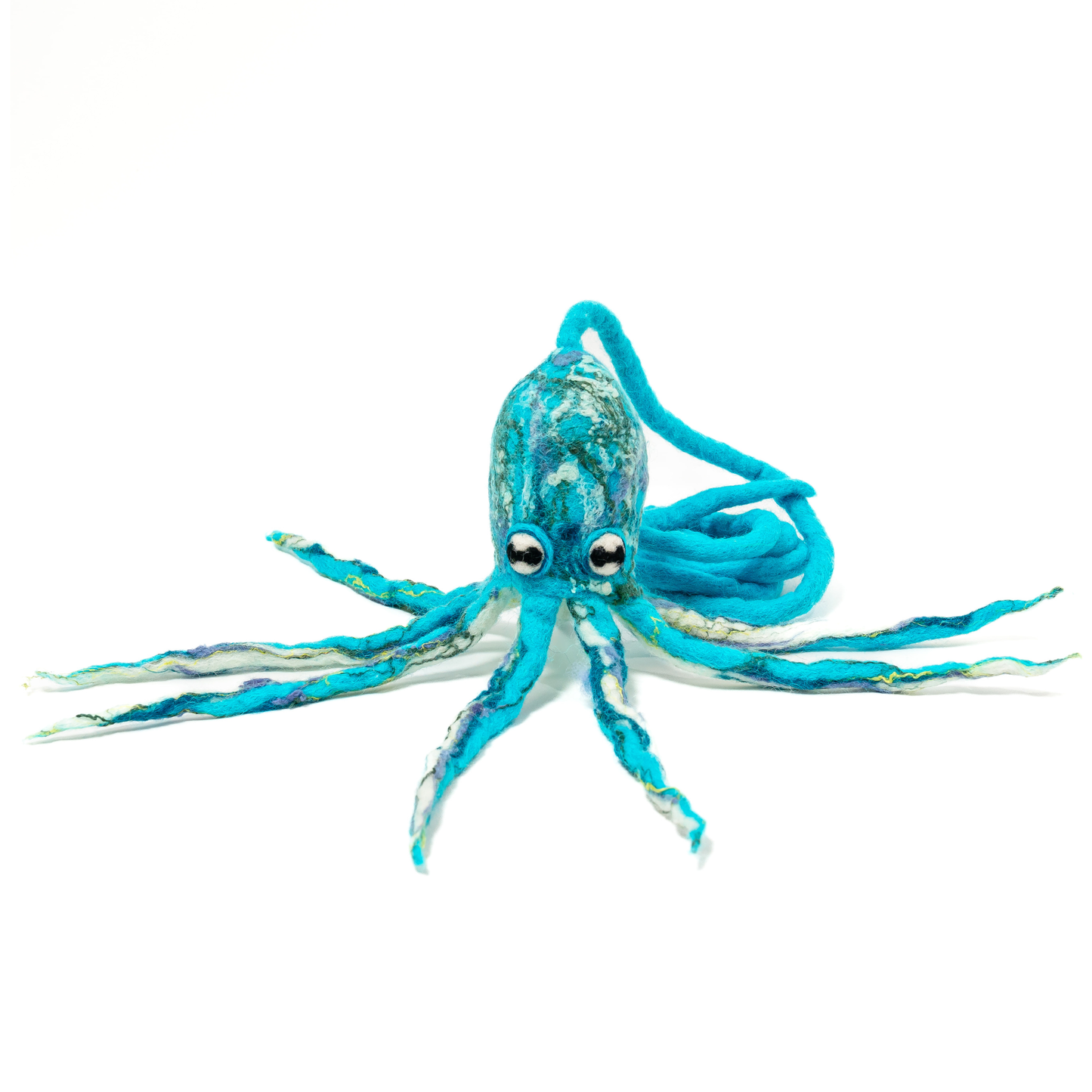 Wool Octopus Cat Toy with 4-Foot Tether - blue, green: Arctic blue