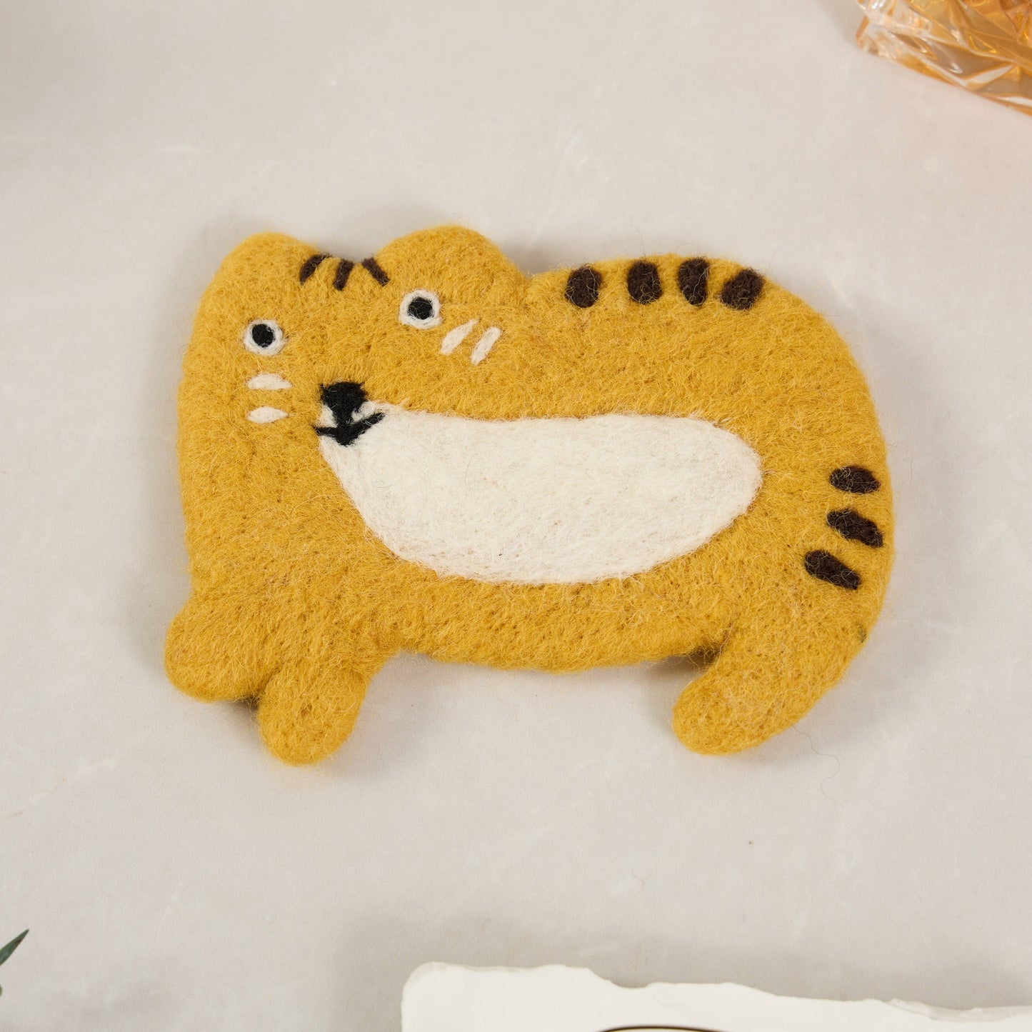 Handmade Felt Coffee Cup Mug Table Coasters - Scaredy Cats: Yellow
