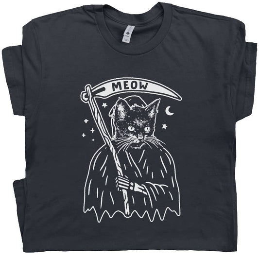 Grim Reaper Cat Shirt Funny Meow Cute Funny Graphic Tee