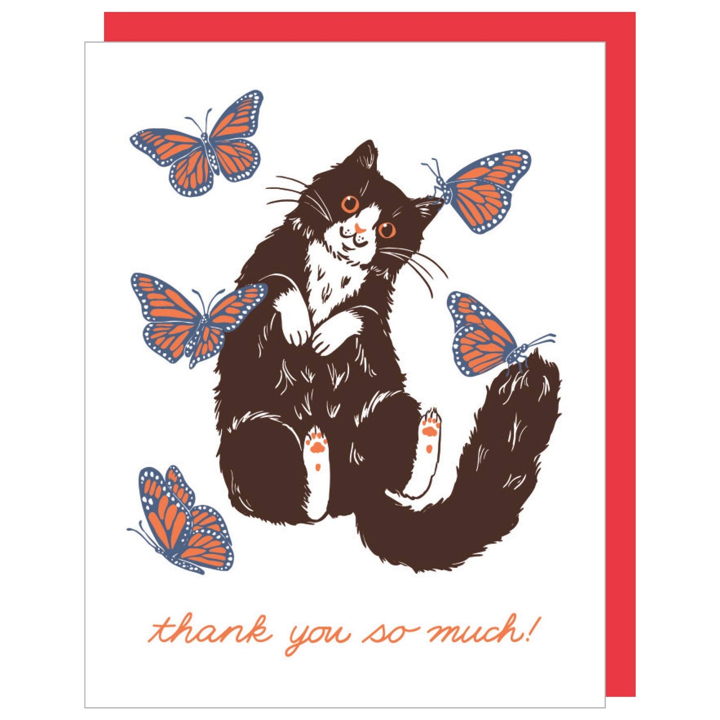 Cat & Butterflies Thank You Card-BLANK INSIDE