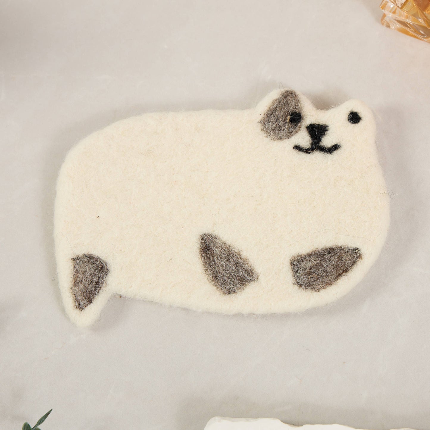 Handmade Felt Coffee Cup Mug Table Coasters - Scaredy Cats: Yellow