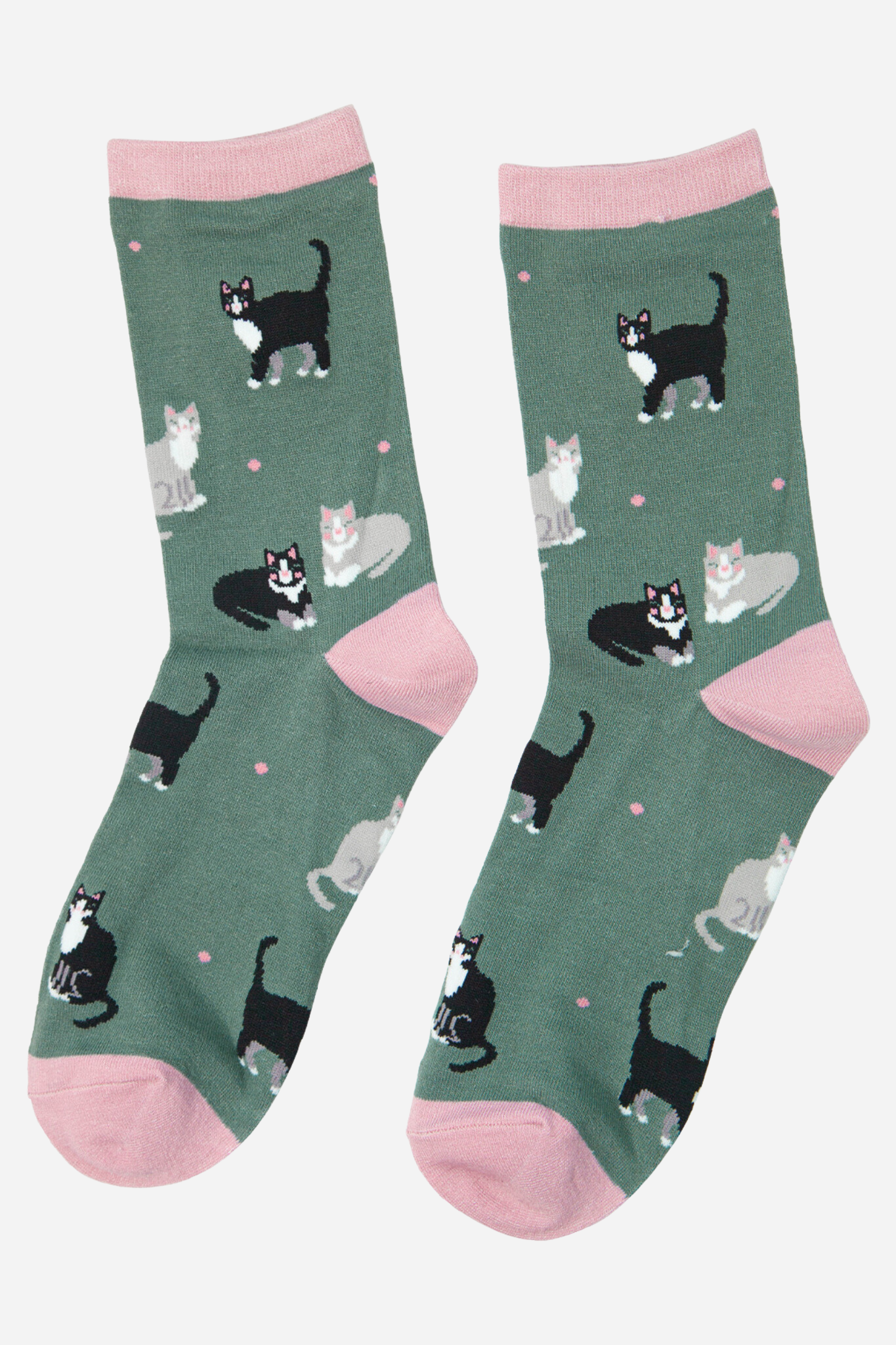 Women's Black Cat Ankle Socks Cat Print Novelty Sock Green