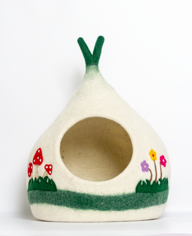 Felt Floral and Mushroom Artwork Cat Cave