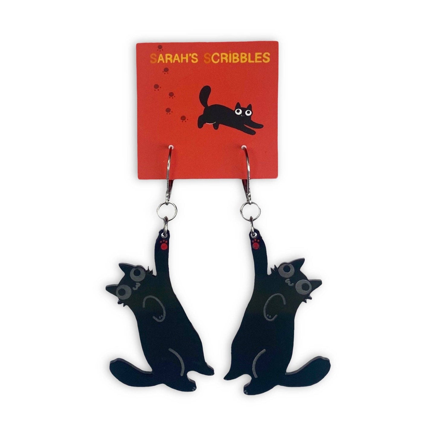 Sarah's Scribbles Hi-Five Cat Dangle Earrings