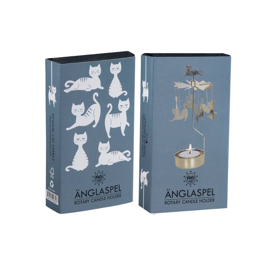Rotary Candleholder, Cat Family, Gold Color Angel Chime Tealight Spinner