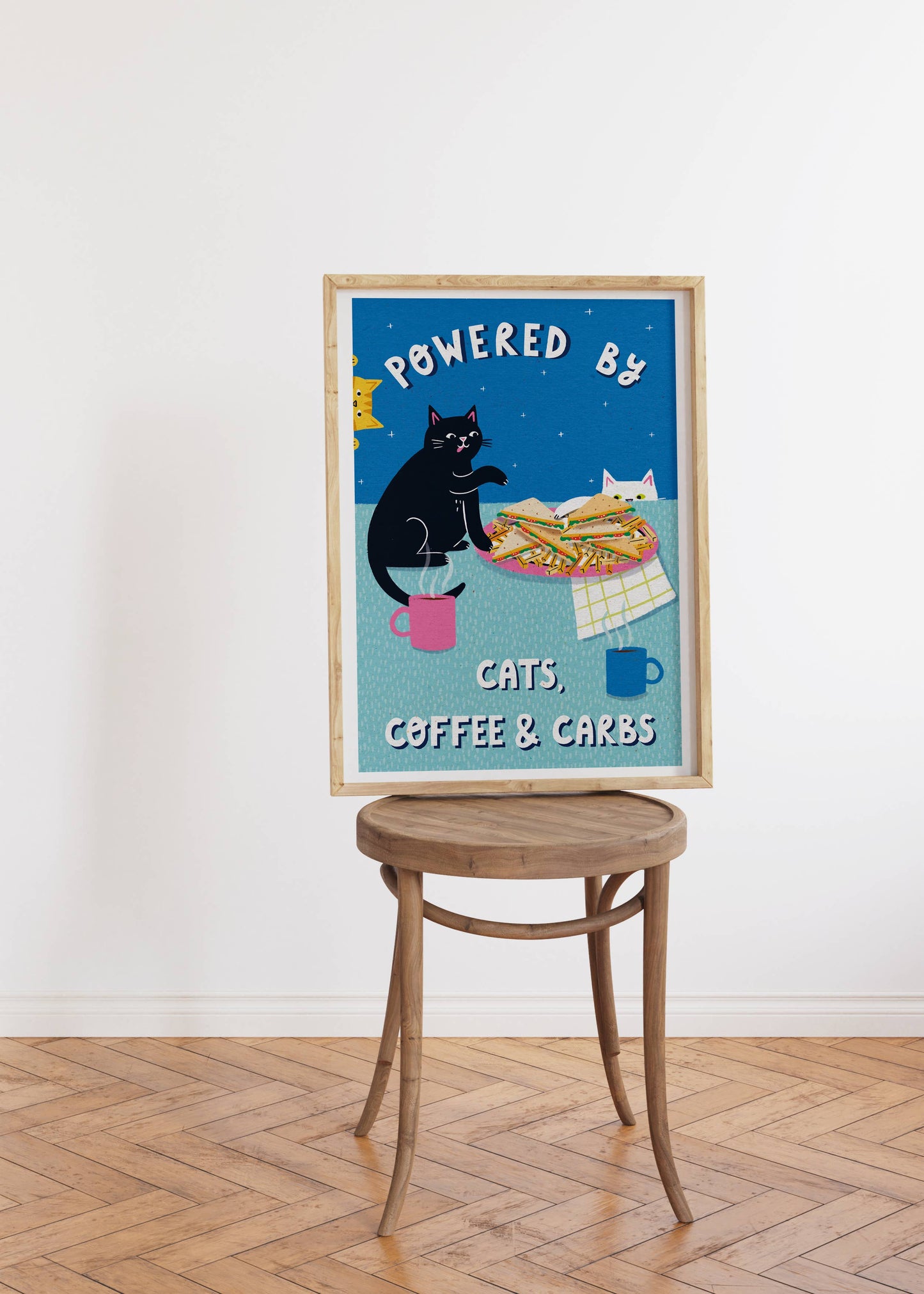 Powered By Coffee, Carbs & Cats – A4 Heavyweight Art Print