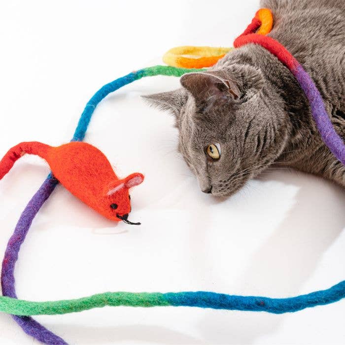 Wool Mouse Cat Toy 6-Foot-Tail - all-red, rainbow, unicorn: Unicorn swirl
