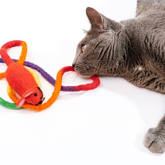 Wool Mouse Cat Toy 6-Foot-Tail - all-red, rainbow, unicorn: Unicorn swirl