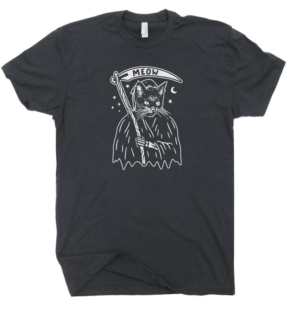 Grim Reaper Cat Shirt Funny Meow Cute Funny Graphic Tee