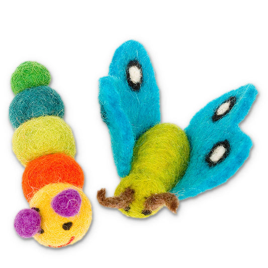 Caterpillar and Butterfly Wool Cat Toy - Pack of 2